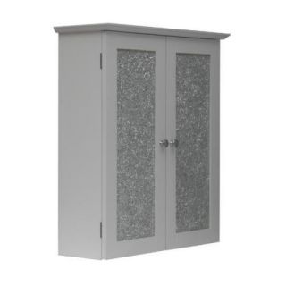 New Buckingham Bathroom Wall Cabinet w 2 Mosaic Glass Doors White 