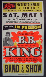 King Houston 1971 Globe Cardboard Concert Poster