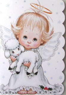   Baby Girl Child Angel Halo Lamb Sheep Christmas Holiday Greeting Card