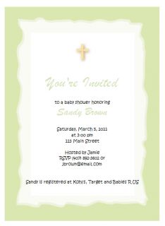 Green Cross Religious Baby Shower Invitations