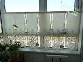 Vintage white battenburg lace off white Valance Cafe Curtain