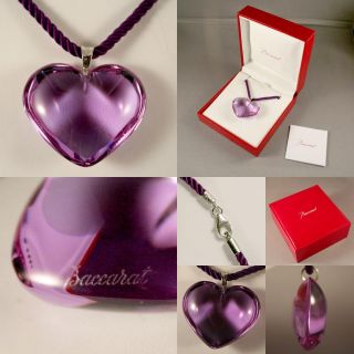 Authentic Baccarat Crystal Parme Lilac Purple Glamour Heart Necklace 