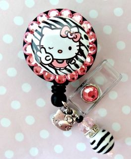 Hello Kitty Bling ID Reel Badge Holder with Charms Nurse Teacher Etc 