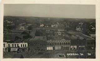 IA Carroll Iowa RPPC Birds Eye View of Town Storefronts Carroll No 70 