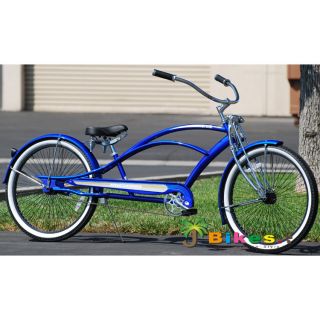   Stretch Beach Cruiser Bicycle, Micargi Mustang GTS Chopper BLUE bike