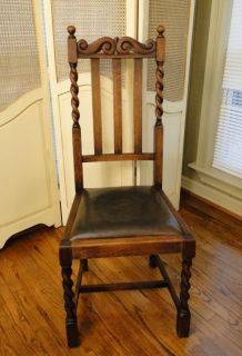 Antique Barley Twist Side Desk Occasional Chair Leather Seat Carving 