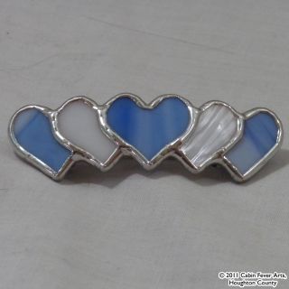 Blue Hearts Barrette in Stained Glass Medium Hair Clip