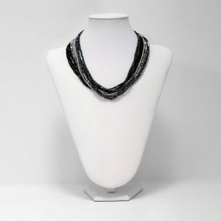   Jewelry Multi Strand Crystal Seed Beaded Necklace Hematite Silver