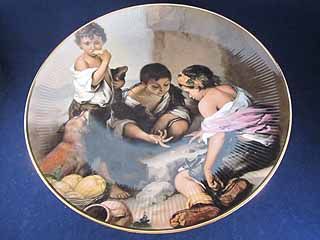 JKW Germany Young Boys Playing Dice Pedestal Cake Plate