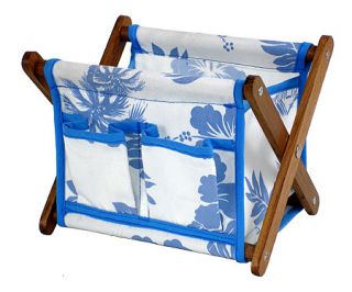 Hawaiian Print Canvas Stationary Magazine Basket Blue