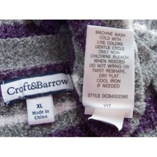 Croft & Barrow Sz XL V Neck Nylon Blend Gray Purple White Striped 
