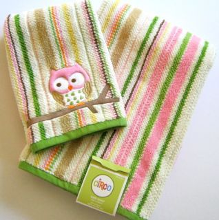   Bath & Hand Towels   LOVE AND NATURE   OWL STRIPES   Set of 2 Towels
