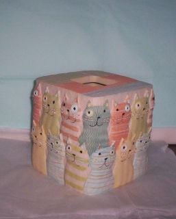 Meow Cat Pastel Bathroom Tissue Box Cover Resin New Gift Cat Lover 