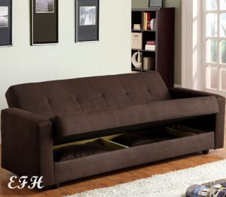   Chocolate Microfiber Futon Sofa Bed w Under Seat Storage