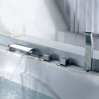 Waterfall Bathroom Bathtub Basin Faucet and Shower Head Chrome 