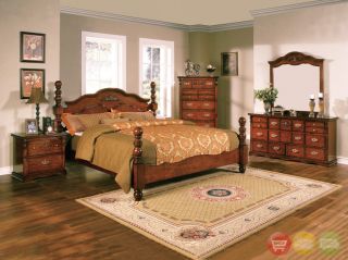   Queen Poster Bed Solid Pine Wooden Bedroom Furniture Set B5950