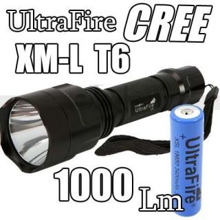   C8 CREE XM L T6 LED 1000 Lumen Flashlight Torch 5 Mode + 18650 Battey