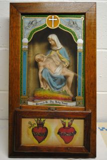 Vintage Catholic Last Rites Shadow Box with Mary Jesus
