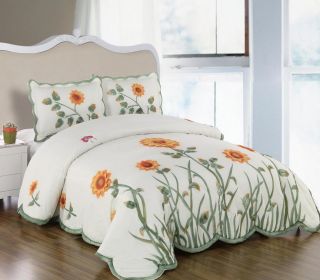 3D Sunflower Butterfly Comforter Bedspread Quilt Queen