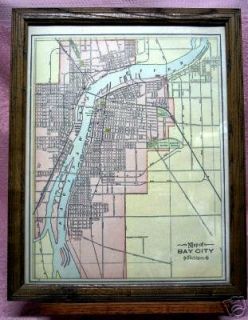 Antique Framed Map of Bay City Michigan Michigan Cen RR