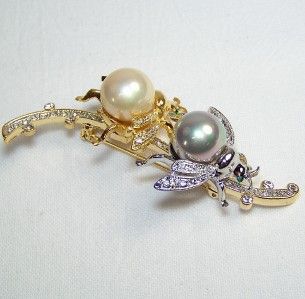 Queen Bee Pin Brooch Figural Insect Bug Jewelry Faux Pearl Rhinestones 