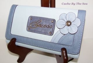 Guess NEW Blue Flower Bayfield SLG Checkbook Large Clutch Wallet NWT