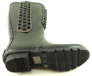   Vintage Black Rubber Womens Designer Shoes Rain Boots 10 EUR 40