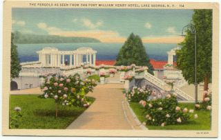 Lake Gearge NY William Henry Hotel Pergola Linen Postcard New York 