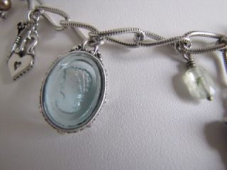 Brighton Bella Vita Charm Necklace Cameo Crystals Pearls Silver Plated 