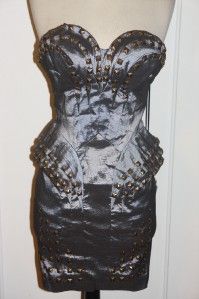 Abyss $250 Belladonna Studded Peplum Stretch Dress Silver Gorgeous Sz 