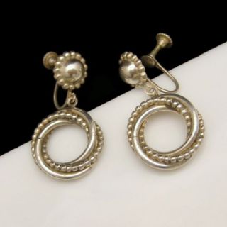 STERLING Silver Vintage Earrings Beaded Circles Beautiful Dangles