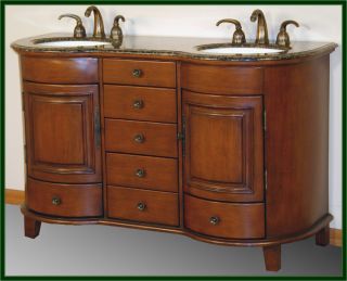 59 inch Double Sink Bathroom Vanity Cabinet Baltic Brown Granite Stone 