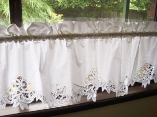 Elegant White Hand Batten Lace Cotton Café Curtain Trim