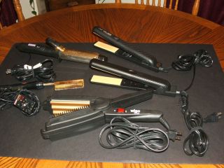 Lot of 5 Straightening Flat Irons Curling Iron Crimper Gold n Hot 