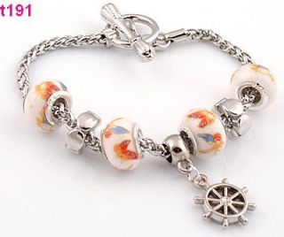   handmade beautiful European beaded charm bracelet porcelain beads t191