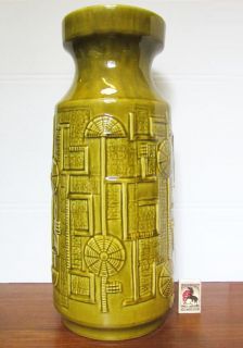 Bay Keramik German Ceramic Pottery 46cm Floor Vase Geometric Decor Fat 