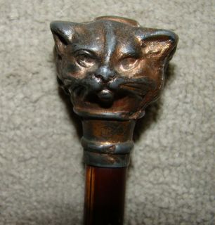 Unusual Antique 3 Faced Walking Stick Cane  Cat, Owl, & Dog