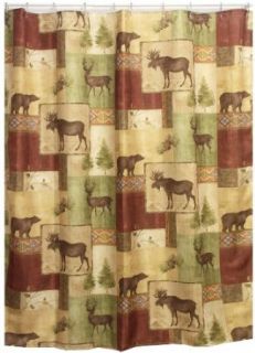 Mountain Moose and Bear Shower Curtain  Cabin Decor Fabric Shower 