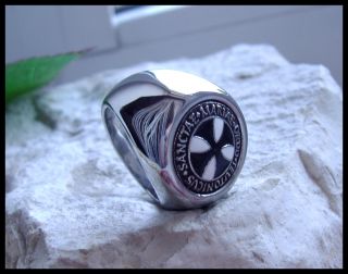 Original AJS © Teutonic Knights Ring Black Iron Cross Germany Silver 