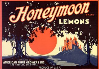 Honeymoon Vintage Lemon Crate Label Los Angeles CA