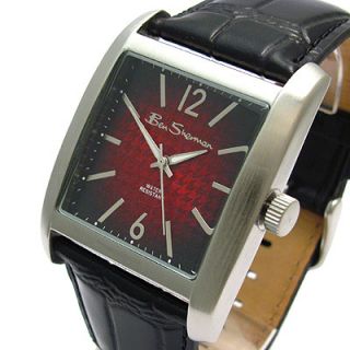 Ben Sherman Mens Square Watch with Red Dial and Black Leather Strap 