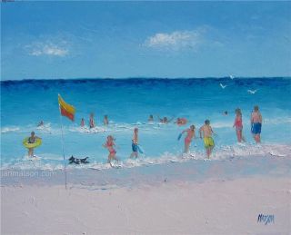 Beach Painting with People Art Original Oil by Matson