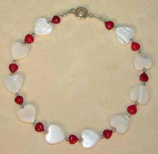Heart Shell Red Coral Gemstone Beaded Ankle Bracelet