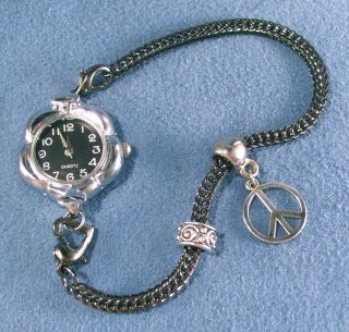 European Bead Charm Bracelet Black Watch Snake Chain