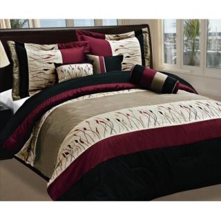 NEW 7 PC Comforter set Beige Black Burgundy with Embroidery Free 