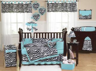 Turquoise and Zebra Print Crib Baby Bedding Set for Newborn Girl by 