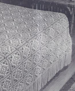Vintage Crochet Pattern Motif Block Bedspread Textured