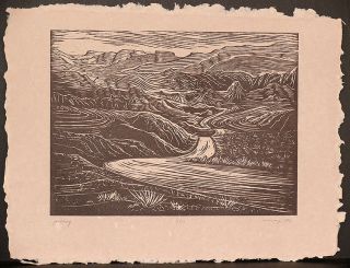 and permanent journey 2003 woodcut on beech grove paperworks pink clay 
