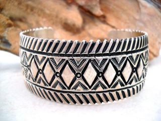 Darryl Becenti Navajo Hand Stamped Designs and Repousse Stering Silver 