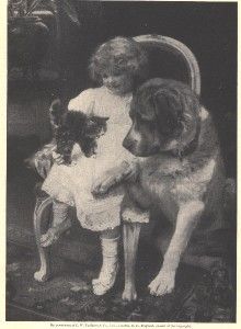 1915 G Illustration Elsley Girl with Kitten and St Bernard